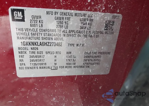 2017 GMC Acadia Sle-1 z USA, uszkodzony, nr VIN 1GKKNKLA6HZ273482